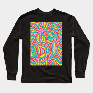 Abstract Retro Liquid Marble Swirl, Red Pink Blue Green Yellow Long Sleeve T-Shirt